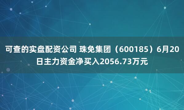 可查的实盘配资公司 珠免集团（600185）6月20日主力资金净买入2056.73万元
